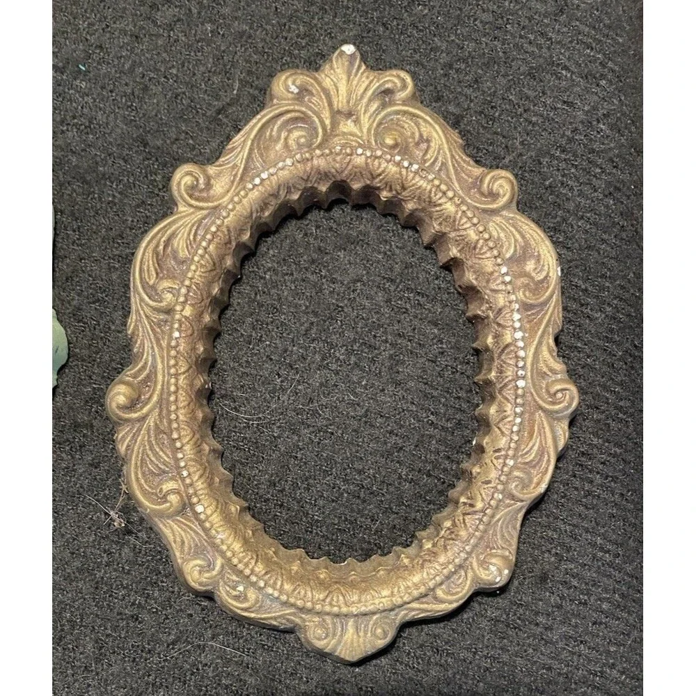 Two Small Vintage Plaster of Pairs Mint Green and Gold Frames 6.5x5”